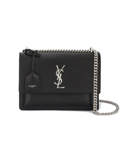 Saint Laurent Sunset Medium Leather Cross-body Bag In Black/silver