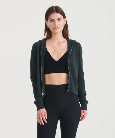 Naadam Cashmere Cropped Zip Up Hoodie In Pine