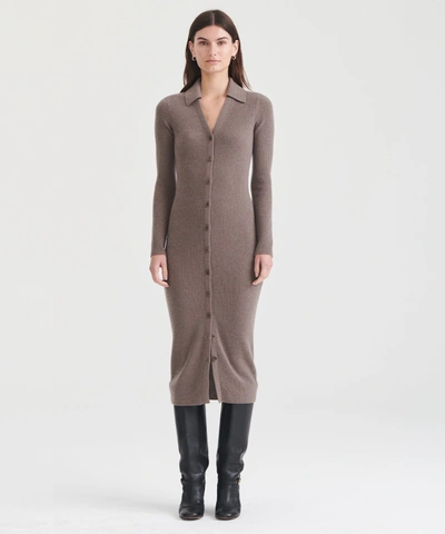 Naadam Cashmere Ribbed Cardigan Dress In Heathered Brown