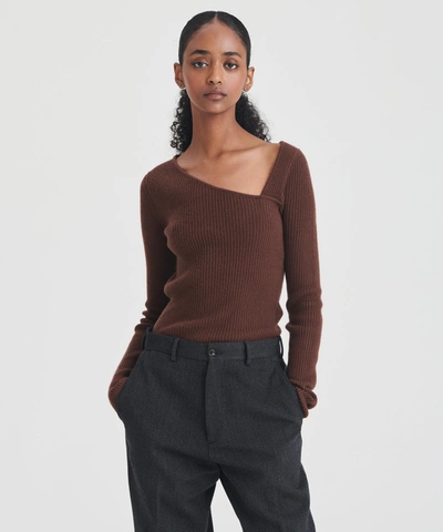Naadam Cashmere Fitted Asymmetrical Sweater In Heathered Brown