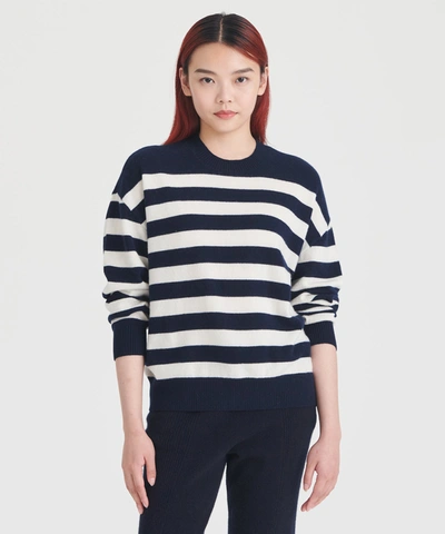 Naadam Cashmere Striped Crewneck Sweater In Dark Navy