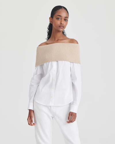Naadam Cotton Cashmere Mixed Media Off The Shoulder Top In Latte