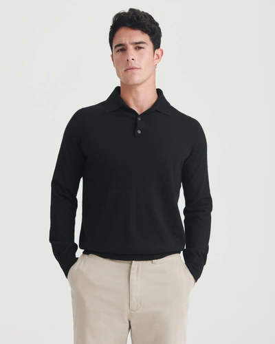 Naadam Fancy Cashmere Long Sleeve Polo In Black