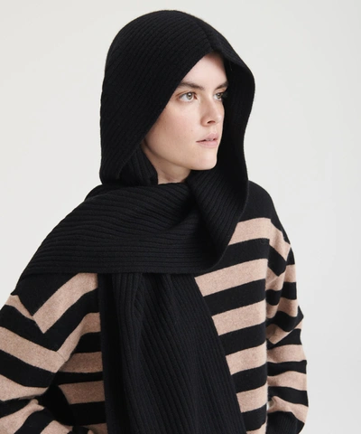 Naadam Luxe Cashmere Ribbed Hooded Scarf In Black