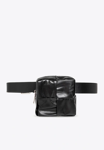 Bottega Veneta Cassette Intreccio Pouch Embellished Belt In Black