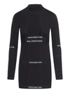 Balenciaga Patched Brief Logo Long Sleeve Stretch Cotton Minidress In Black