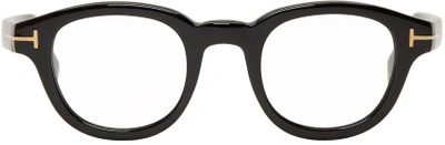 Tom Ford Black Round Glasses In 001 Shiny B