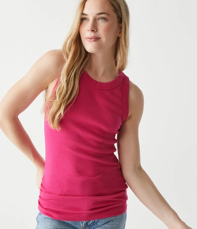 Michael Stars Halley Ribbed Tank With Ruching In Flamingo