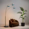Nova Of California Palm Springs 84" 3 Light Arc Lamp In Weathered Brass And Bluetone Shades With Dimmer Switch