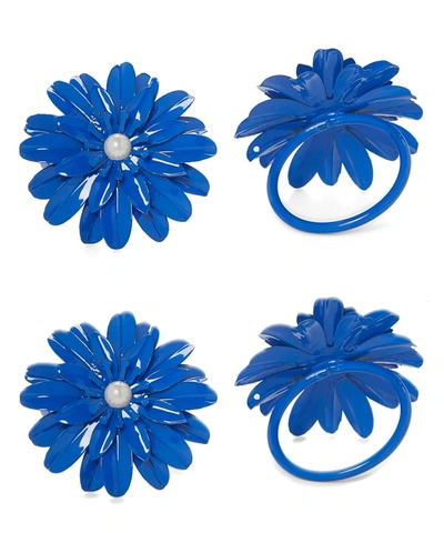 Vibhsa Blue Floral Set Of 4 Napkin Rings