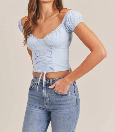 Mable Lace Up Crop Top In Light Blue
