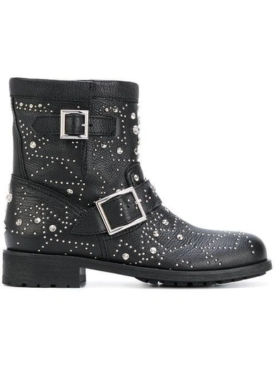 Jimmy Choo Youth Embellished Leather Ankle Boots In Black