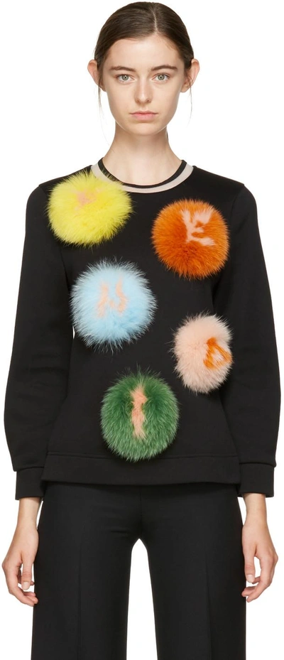 Fendi Cotton Jersey Sweatshirt W/ Fur Pompoms In Multicoloured