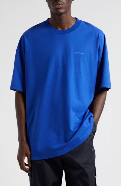 Off-white Moon Tab Cotton T-shirt In Dark Blue