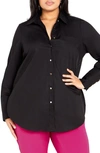City Chic Trendy Plus Size Clean Look Long Sleeve Shirt Top In Black