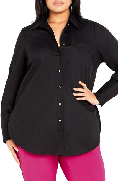 City Chic Trendy Plus Size Clean Look Long Sleeve Shirt Top In Black