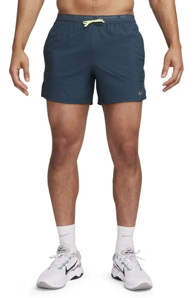 Nike Men's Stride Dri-fit 5" Brief-lined Running Shorts In Deep Jungle/ Luminous Green