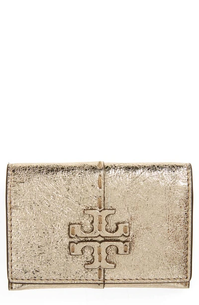 Tory Burch Mcgraw Metallic Flap Card Case In Gold