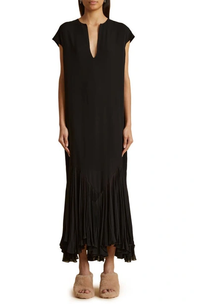 Khaite Hobbs Cap Sleeve Silk Georgette Dress In Black