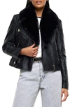 RIVER ISLAND FAUX LEATHER BIKER JACKET WITH REMOVABLE FAUX FUR TRIM