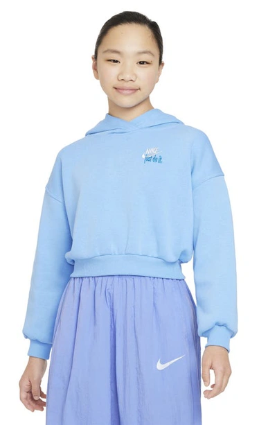 Nike Sportswear Club Fleece Big Kids' (girls') Oversized Cropped Hoodie In Blue