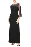 ALEX EVENINGS RHINESTONE YOKE COLUMN GOWN