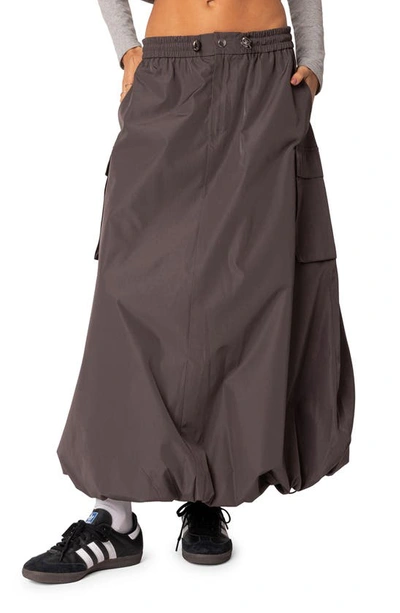 Edikted Women's Bubble Cargo Nylon Maxi Skirt In Gray