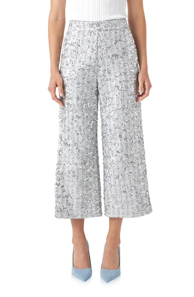 English Factory Women's Sequin Tweed Culotte Pants In Silver