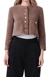 English Factory Crop Knit Jacket In Brown