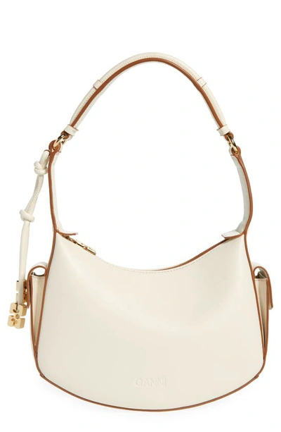 Ganni Leather Shoulder Bag In Egret