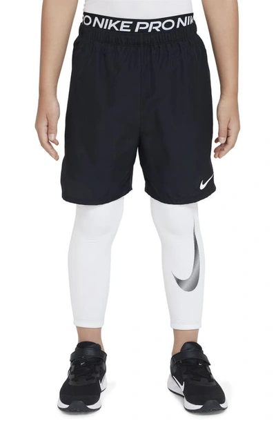 Nike Kids' Big Boys Pro Warm Dri-fit Logo-print Tights In White
