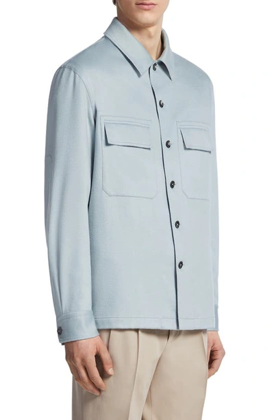 Zegna Men's Cashmere Button-front Overshirt In Blue
