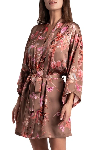 Midnight Bakery Women's Melodi Satin Floral Robe In Taupe