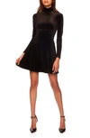 Susana Monaco Long Sleeve Mock Neck Stretch Velvet Minidress In Black