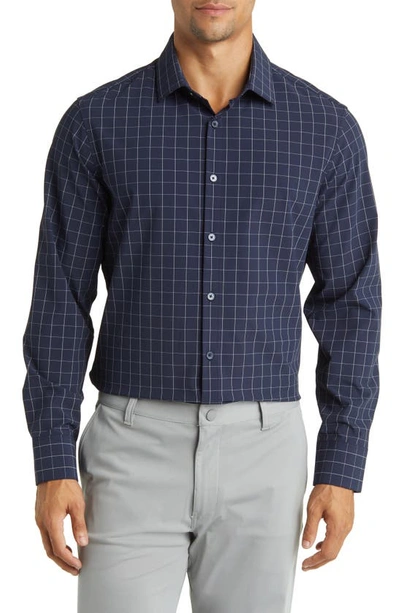 Mizzen + Main Leeward Trim Fit Navy Dash Geo Print Performance Button-up Shirt