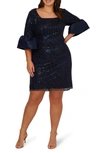 ADRIANNA PAPELL EMBOIDERED SEQUIN SHEATH COCKTAIL DRESS