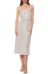 Lost + Wander Etoile Sequin Open Back Midi Dress In Silver