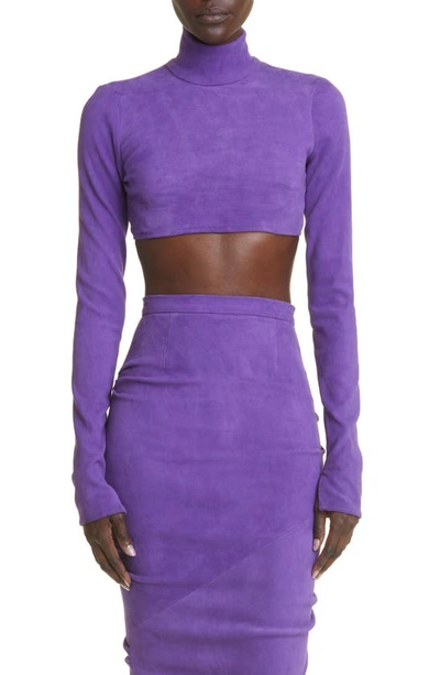 Laquan Smith Stretch-suede Cropped Top In Purple
