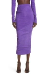 LAQUAN SMITH LAQUAN SMITH RUCHED HIGH WAIST SUEDE PENCIL SKIRT