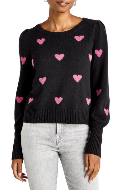 Splendid Annabelle Heart Knit Wool-blend Sweater In Black/ Punch