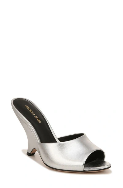 Veronica Beard Mila Metallic Wedge Slide Sandals In Silver