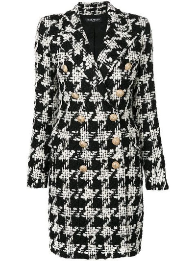 Balmain Houndstooth Double-breasted Coat - 黑色 In Black