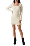 Astr Long Sleeve Smocked Minidress In Cream