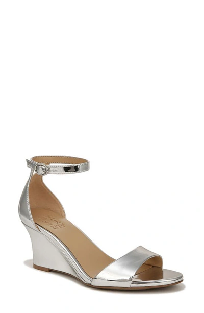 Naturalizer Bristol Ankle Strap Wedge Sandal In Silver Metallic Faux Leather