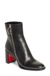 Christian Louboutin Leather Zipper Red Sole Ankle Boots In Black