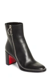 Christian Louboutin Leather Zipper Red Sole Ankle Boots In Bk01 Black