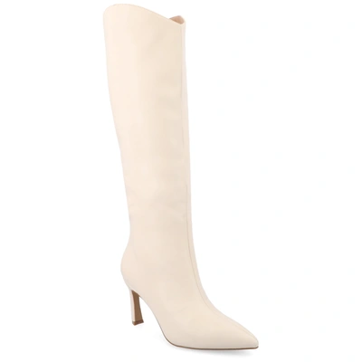 Journee Collection Women's Rehela Pointed Toe Stiletto Knee High Dress Boots In Bone