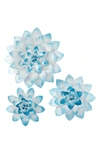 UMA BLUE METAL 3D 3-PIECE FLOWER WALL ART SET
