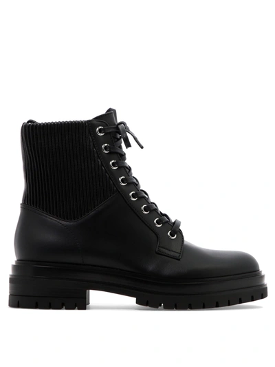 Gianvito Rossi Martis Rib-knit Leather Combat Boots In Black