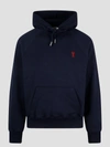 Ami Alexandre Mattiussi Ami Navy Blue Cotton Jersey Hoodie With Signature Monogram